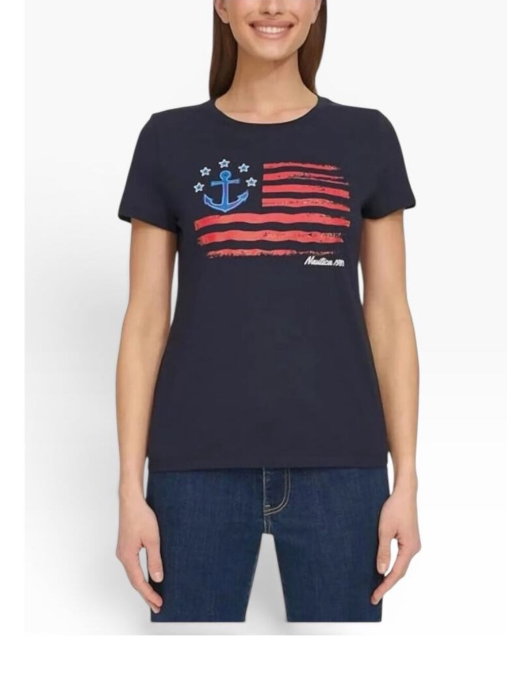 Nautica Jeans Navy Tee with Red & Blue Nautical Graphic